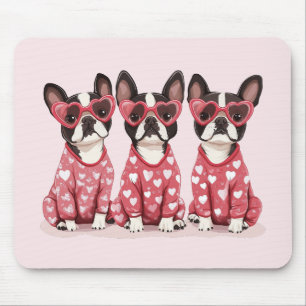 Valentines Day Boston Terrier Dogs Mouse Pad