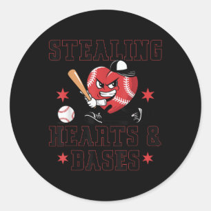 Valentines Day Boys Baseball Player Stealing Heart Classic Round Sticker