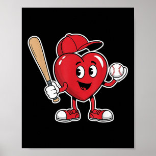 Valentines Day Boys Girls Kids Heart Baseball Play Poster