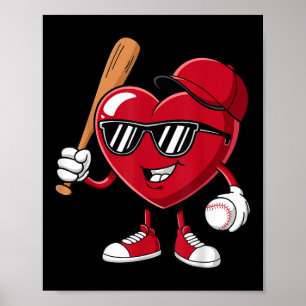 Valentines Day Boys Girls Kids Heart Baseball Play Poster
