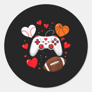 Valentines Day Boys Hearts Gaming Basketball Baseb Classic Round Sticker