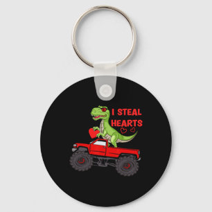 Valentines Day Boys Kids Dinosaur Monster Truck He Keychain