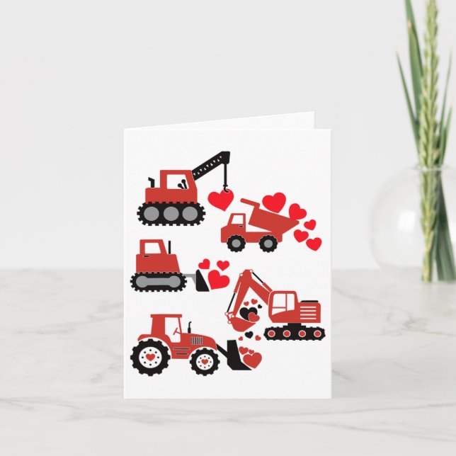 Valentines Day Boys Kids Toddler Construction Truc Card (Front)