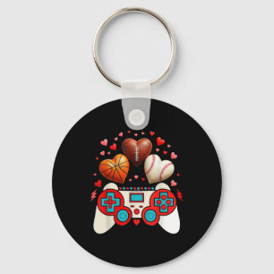 Valentines Day Boys Men Hearts Gaming Basketball B Keychain