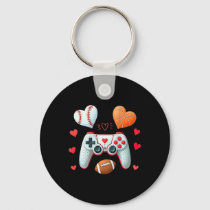 Valentines Day Boys Men Hearts Gaming Basketball B Keychain