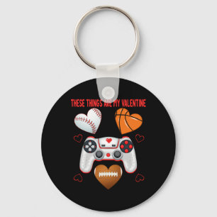 Valentines Day Boys Men Hearts Gaming Football Bas Keychain