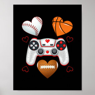 Valentines Day Boys Men Hearts Gaming Sketll Sell Poster