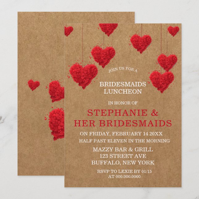 Valentine's Day Bridesmaids Luncheon Invitation (Front/Back)