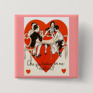 Valentine's Day Bridge Game 2 Inch Square Button