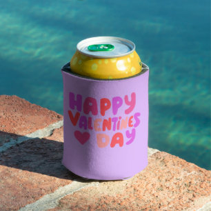 Valentines Day Bubble Letters Groovy Retro Modern Can Cooler