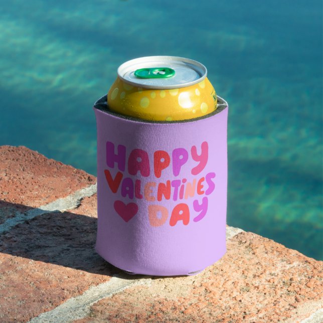 Valentines Day Bubble Letters Groovy Retro Modern Can Cooler (In Situ Pool)