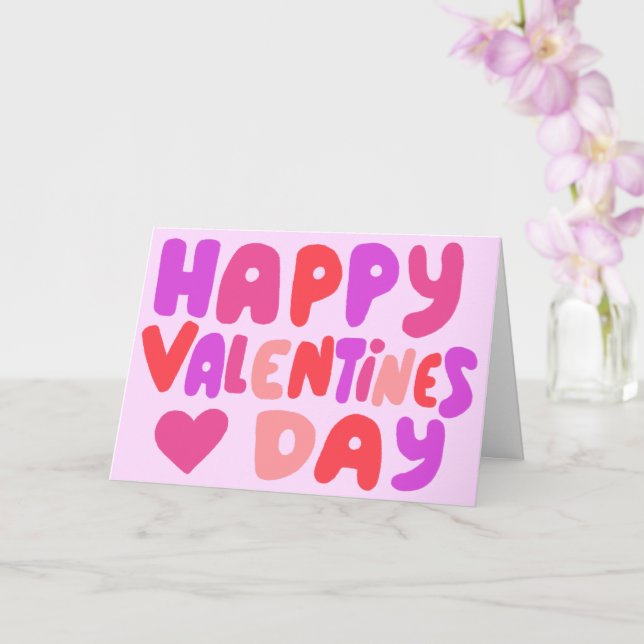 Valentines Day Bubble Letters Pink Curvy Retro  Card (Orchid)