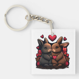 Valentine's Day Bunny Bliss, Love Hearts and Roses Keychain