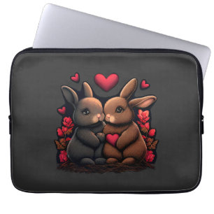 Valentine's Day Bunny Bliss, Love Hearts and Roses Laptop Sleeve
