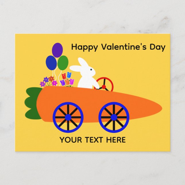 Valentine's Day Bunny Carrot Car #2 Postcard (Front)