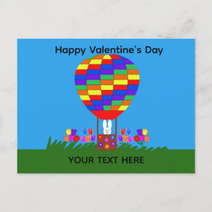 Valentine's Day Bunny Hot Air Balloon #3 Postcard