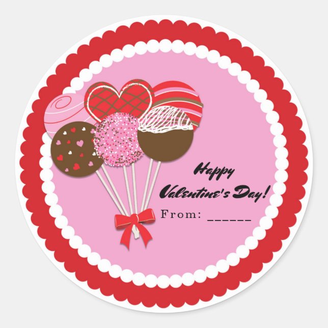 Valentine's Day Cake Pops Personalized Party Favou Classic Round Sticker (Front)