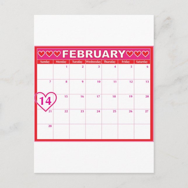 Valentines Day Calendar Holiday Postcard (Front)