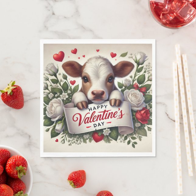 Valentine's Day Calf with Floral Arrangement Napkin (Insitu)
