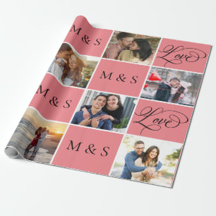 Valentine's Day Calligraphy Photo Collage Wrapping Paper