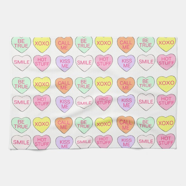 Valentine's Day Candy Conversation Hearts Kitchen Towel (Horizontal)