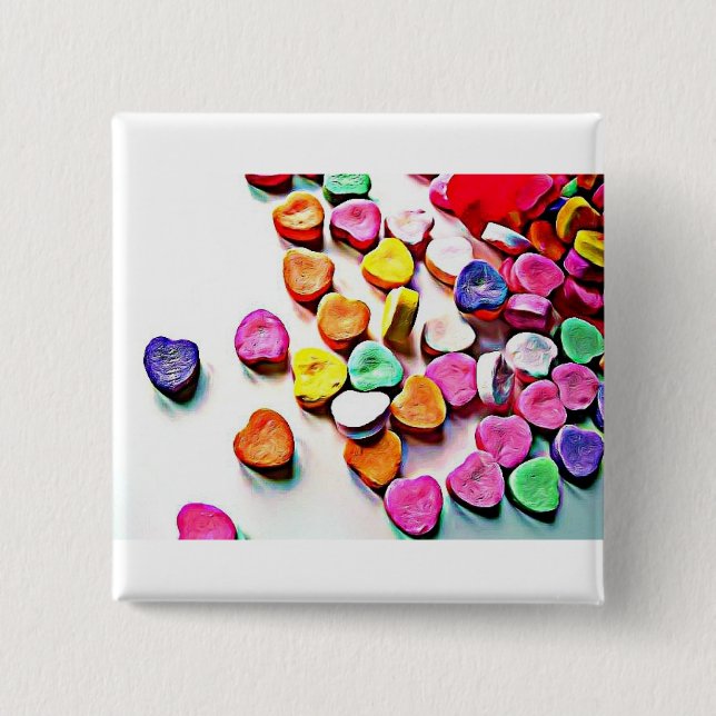 Valentine's Day Candy Hearts 2 Inch Square Button (Front)