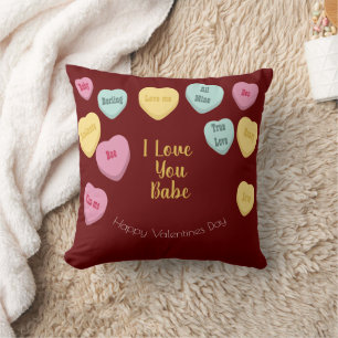 Valentines Day   Candy Hearts Conversation Photo Throw Pillow