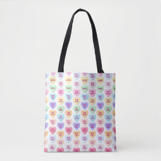 Valentine's Day Candy Hearts Illustration Tote Bag