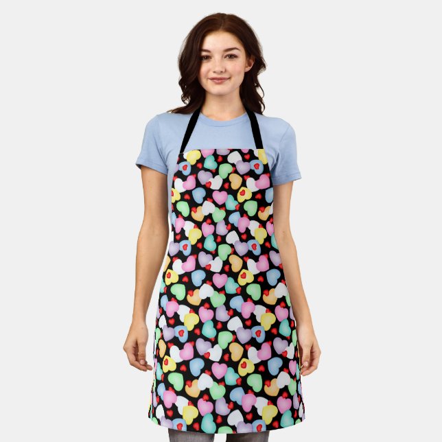 Valentine's Day Candy Hearts Pattern Apron (Worn)