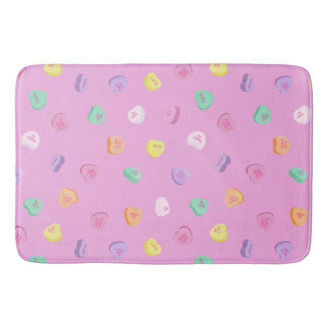 Valentines Day Candy Hearts Pattern Bath Mat (Front)