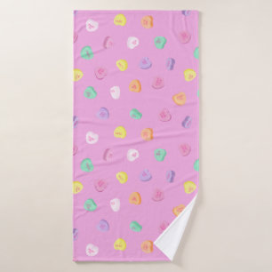Valentines Day Candy Hearts Pattern Bath Towel