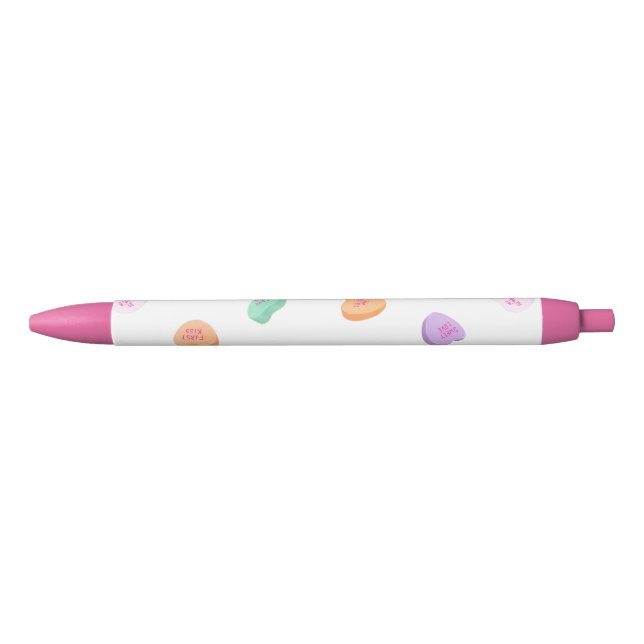 Valentines Day Candy Hearts Pattern Black Ink Pen (Front)
