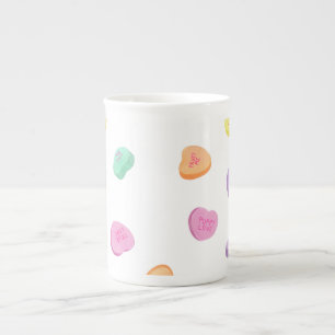 Valentines Day Candy Hearts Pattern Bone China Mug