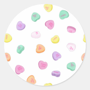 Valentines Day Candy Hearts Pattern Classic Round Sticker