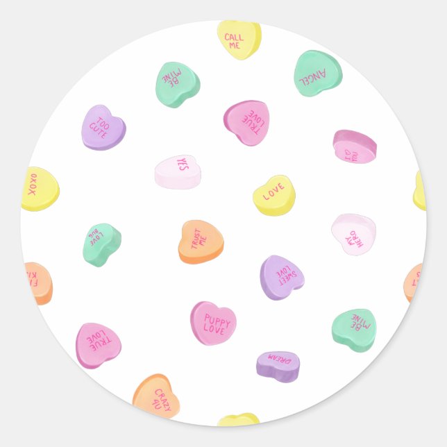 Valentines Day Candy Hearts Pattern Classic Round Sticker (Front)