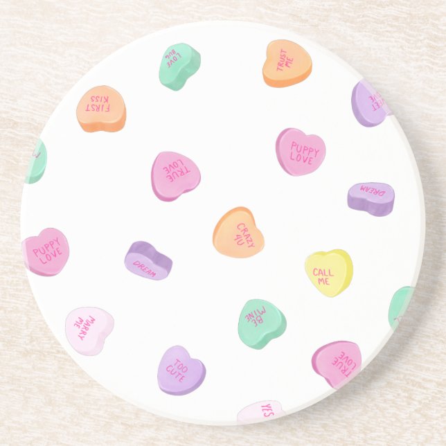 Valentines Day Candy Hearts Pattern Coaster (Front)