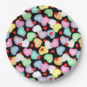 Valentine's Day Candy Hearts Pattern Paper Plate