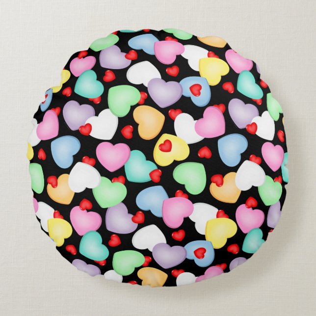 Valentine's Day Candy Hearts Pattern Round Pillow (Front)