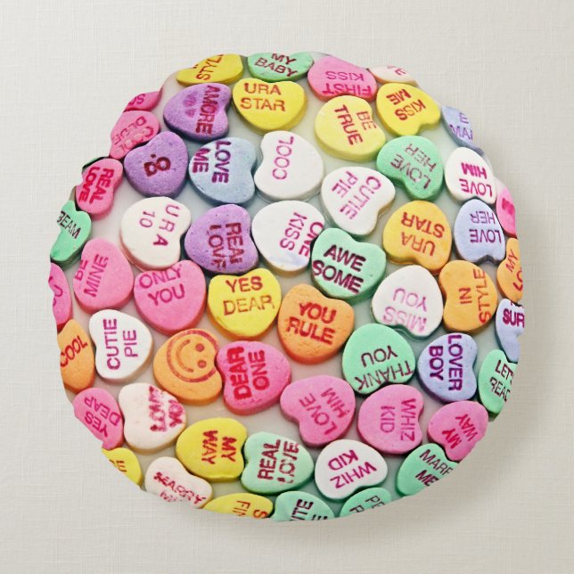 Valentine's Day Candy Hearts Round Pillow (Front)