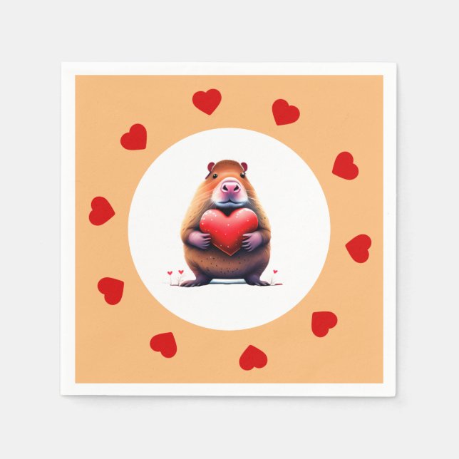 Valentine's Day Capybara Paper Napkin (Front)