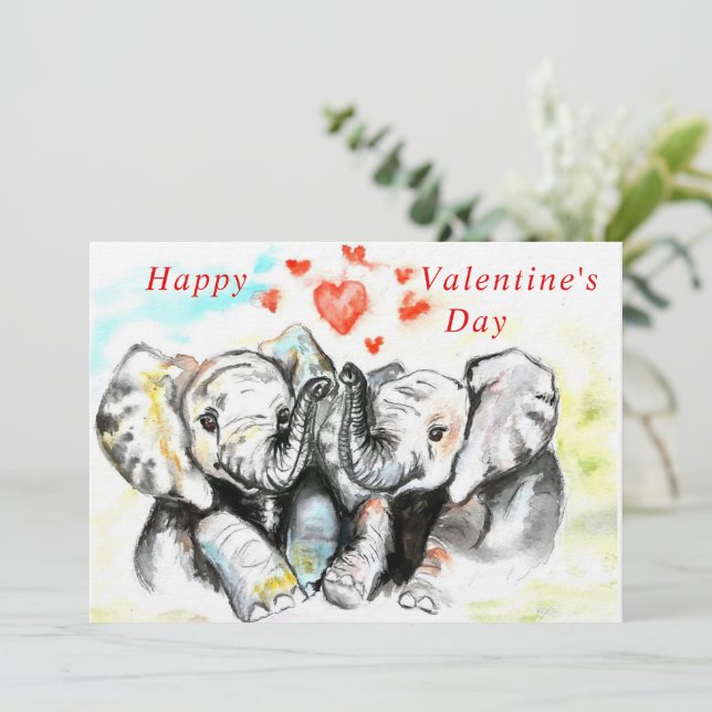Valentine's Day Card Couple Elephant - Watercolor (Standing Front)
