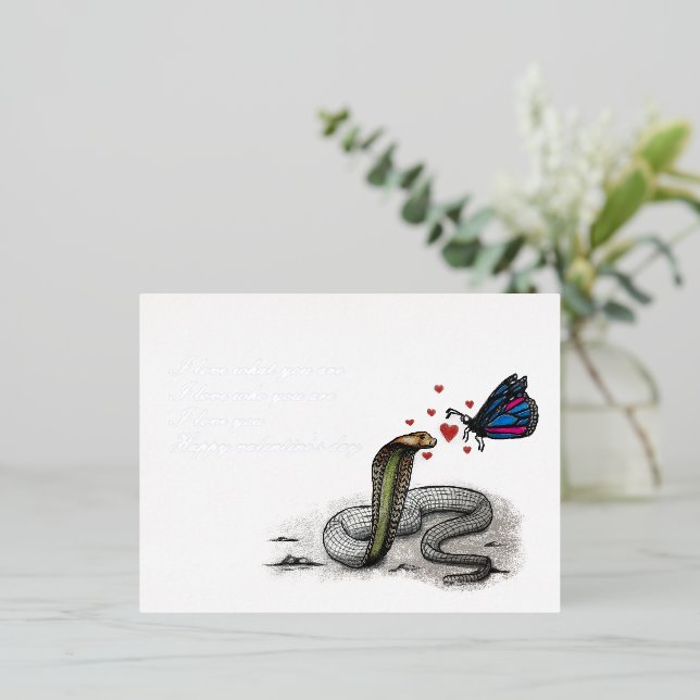 Valentine's Day Card – Snake and Butterfly love (Standing Front)