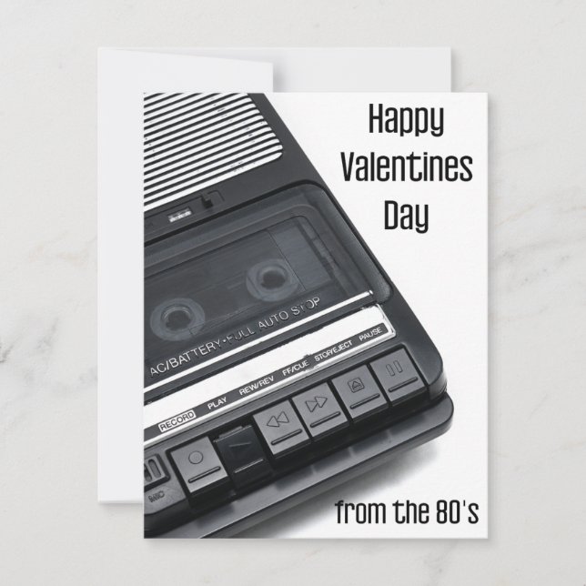 Valentine's day card, tape recorder 80's holiday card (Front)