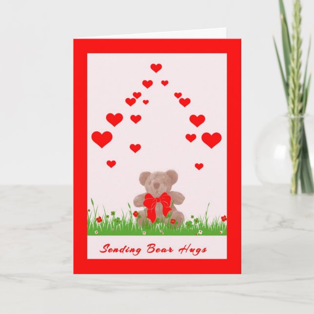 Valentine's Day Card with Bear and Hearts (Front)