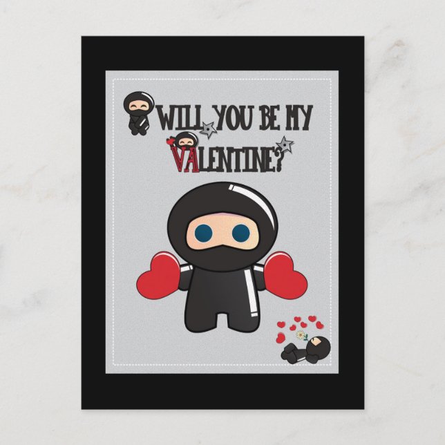 Valentine's Day Card with Cute Ninja Characters (Front)