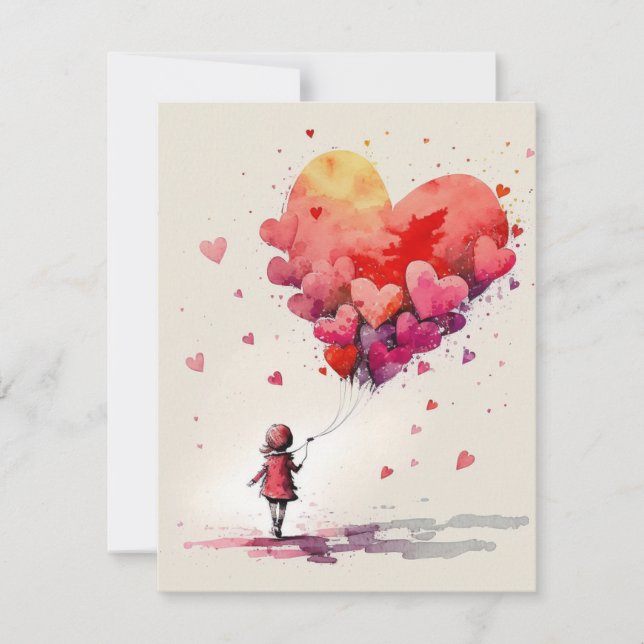 Valentine's Day Card With Heart Balloons (Front)