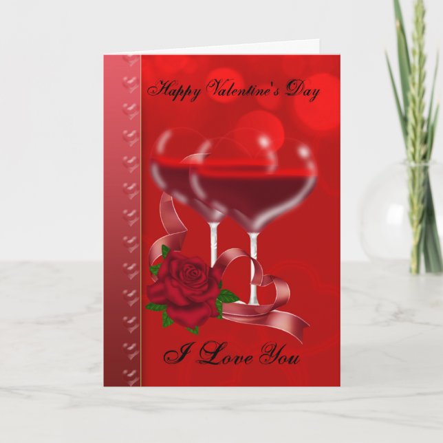 Valentine's Day Card With Heart Shaped Red Wine (Front)