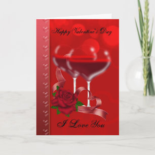 Valentine's Day Card With Heart Shaped Red Wine