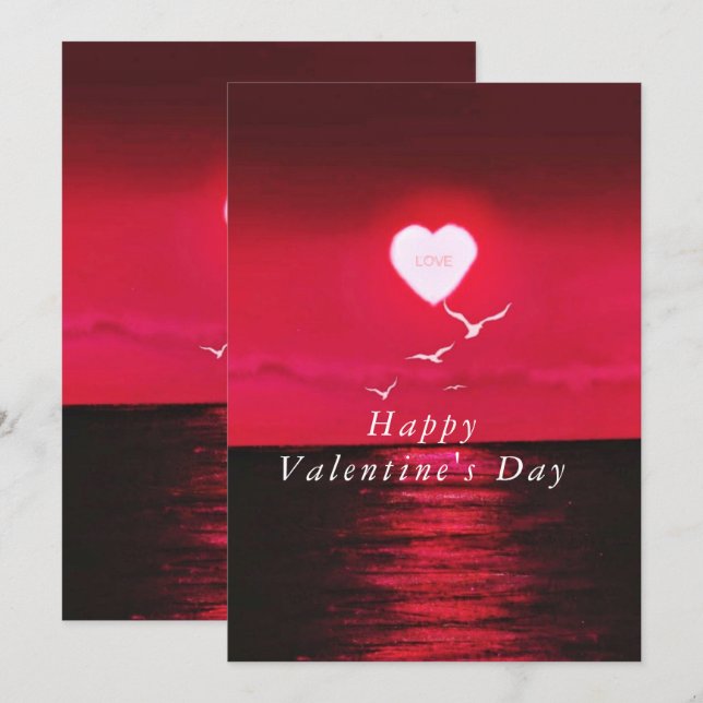Valentine's Day Card with Romantic Sea Sunset (Front/Back)