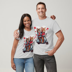 Valentine's Day Cat on a Scooter 12k Design  T-Shirt